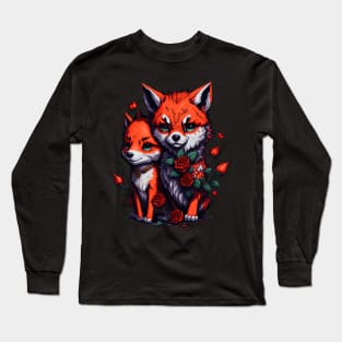 Artistic foxes in roses design Long Sleeve T-Shirt